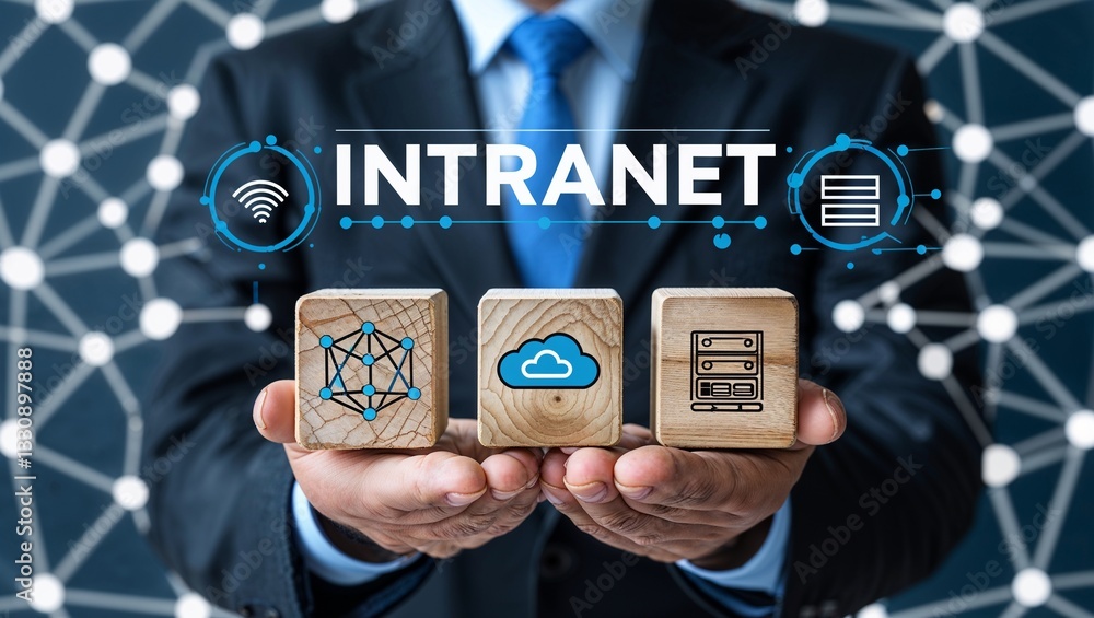 Poster concept of intranet. internal corporate private network of an organization or large government agenc