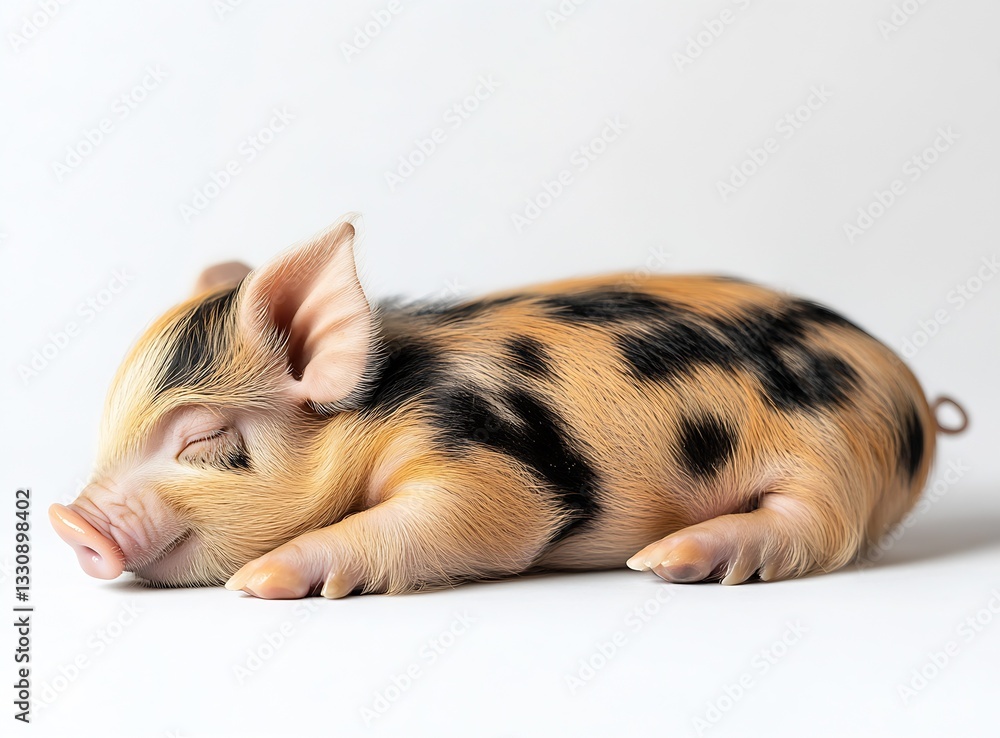 Poster adorable sleeping piglet with spotted fur resting peacefully on a soft surface : generative ai