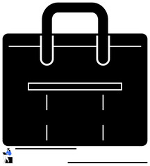 Large black briefcase with sleek outlines and a structured design. Ideal for corporate identity, career focus, work, organization, professionalism, business ethics, flat simple metaphor