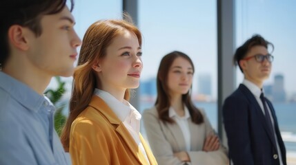 Fototapeta premium Young Professionals Standing Confidently in a Modern Office Environment