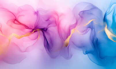 Obraz premium Abstract art print featuring swirling pink, purple, and blue alcohol ink with gold glitter accents. Perfect for modern home decor, social media, and branding.