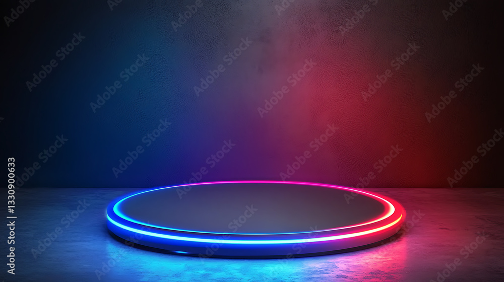 Poster dynamic neon light stage setup digital studio visual content dark environment eye-level view modern 