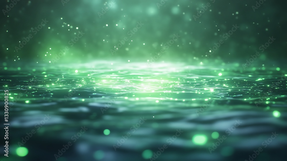 Aufkleber vibrant green shimmering water surface with sparkling reflections and a mystical atmosphere.