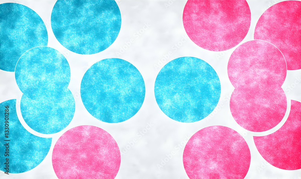 Poster abstract textured background with overlapping pink and blue circles on a white backdrop. ideal for m
