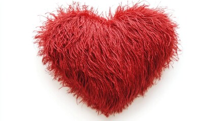 Red heart shaped plush pillow on white background - cozy home decor or valentine gift idea