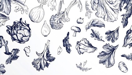 Hand-drawn Vegetable Illustration Featuring Various Fresh Produce on a Light Background : Generative AI