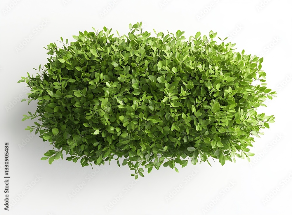 Poster top view of dense green bush with rich leafy texture on white background : generative ai