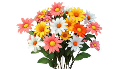 Colorful bouquet of daisies with transparent background for easy integration