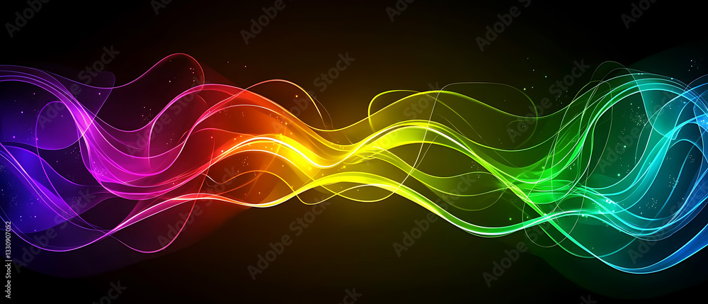 Aufkleber dynamic color waves flowing across a dark background abstract digital art modern design vivid colors