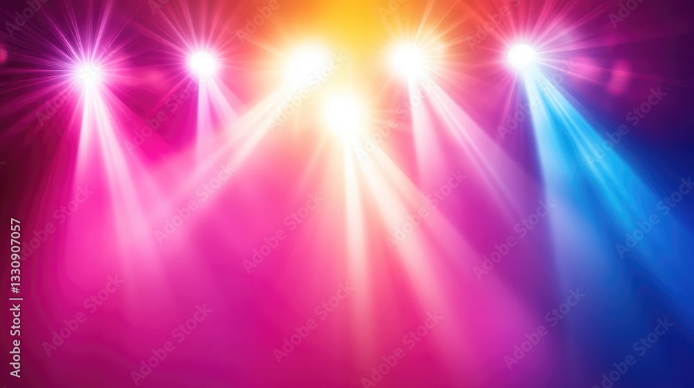 Poster abstract curved spotlight beams illuminating a dark gradient background, creating a modern and artis
