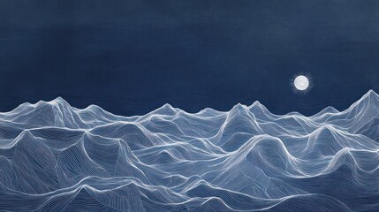 Night landscape, mountain range, moonlit scene.  Misty, ethereal, digital art