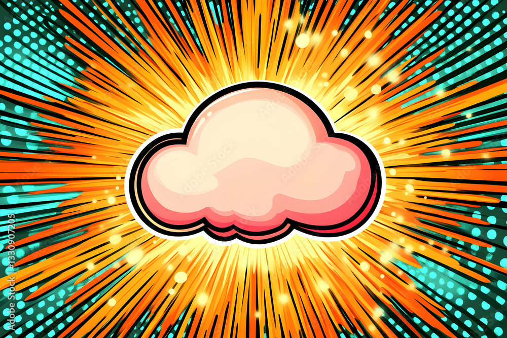 Poster vibrant comic book style background with a blank speech bubble cloud, perfect for adding text or des