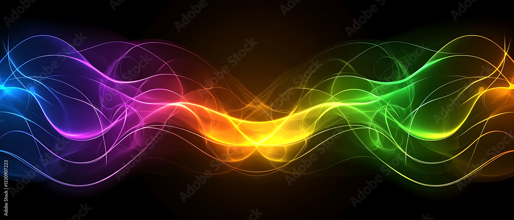 Poster dynamic colorful wave patterns abstract design digital art dark background vibrant viewpoint energy 