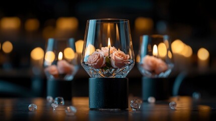 Romantic Rose Candlelight  Glass  Flowers  Bokeh   Table Decor   Luxury   Warm Lighting