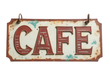 Vintage Cafe Sign With Rusty Metal Finish And Unique Style