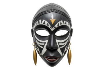 Traditional African Mask with Intricate Designs and Adornments