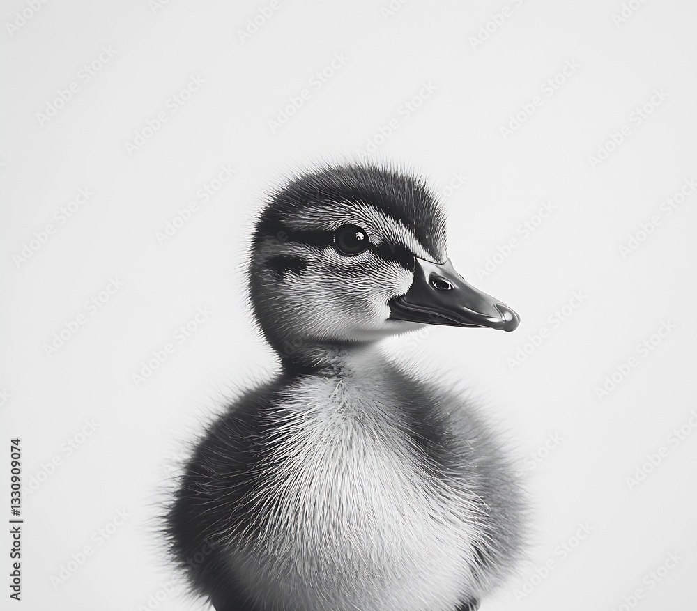Poster Cute close up portrait of a fluffy duckling with soft feathers and expressive eyes against a minimalistic background : Generative AI