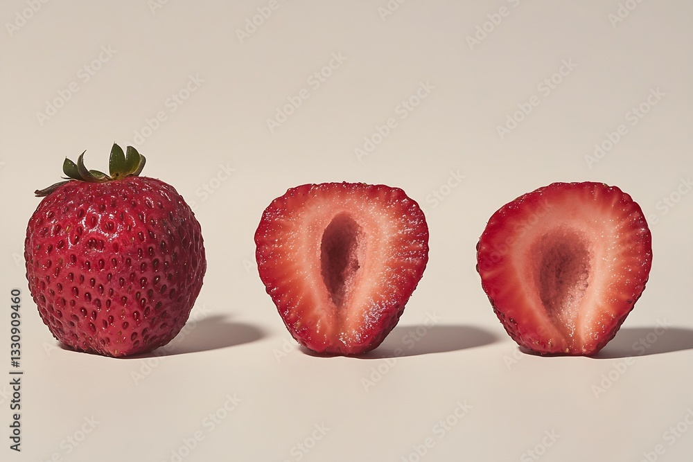 Poster delicious strawberries with two halved to showcase rich color and delicious texture on display : gen