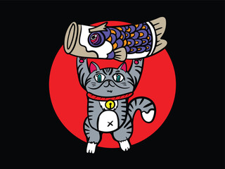 mad cat illustration with japanese style for kaijune event