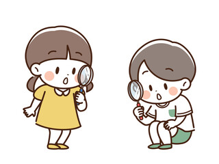 虫眼鏡を覗くこども