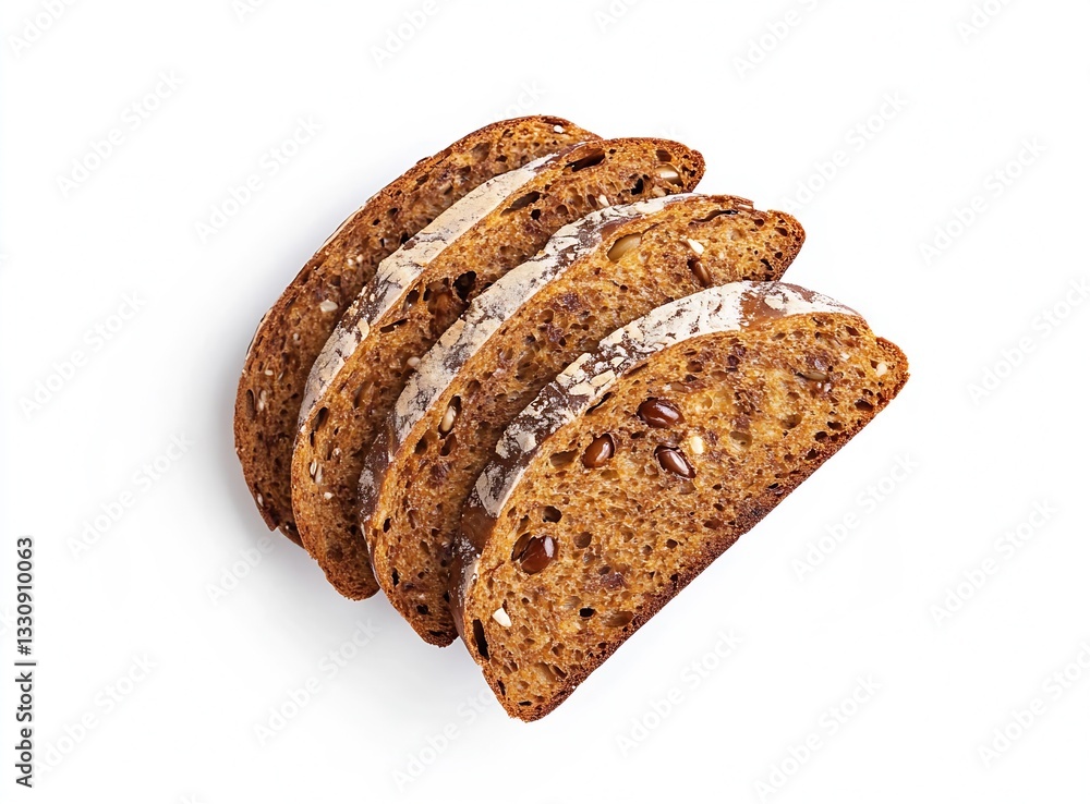 Poster artisan rye bread slices displaying a rich flavor and unique texture : generative ai