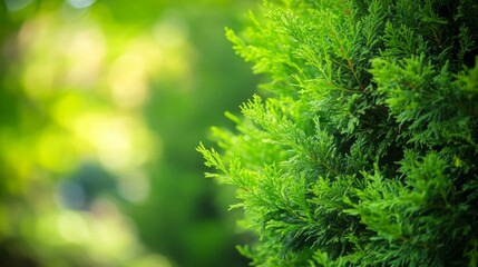 Fototapeta premium Lush green foliage with sunlight in summer garden nature background