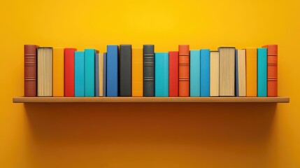 A narrow bookshelf with colorful books arranged in a neat order, surrounded by empty space for text.