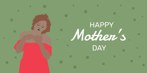 Happy Mother's Day, a woman with a smile and closed eyes
