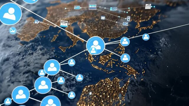 Global Connections: A digitally enhanced depiction of the earth, interwoven with network nodes and lines, illustrates worldwide communication and interconnectedness.