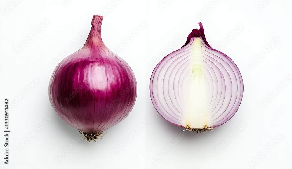 Poster red onion beautifully halved displays intricate patterns and vibrant color perfect for culinary insp
