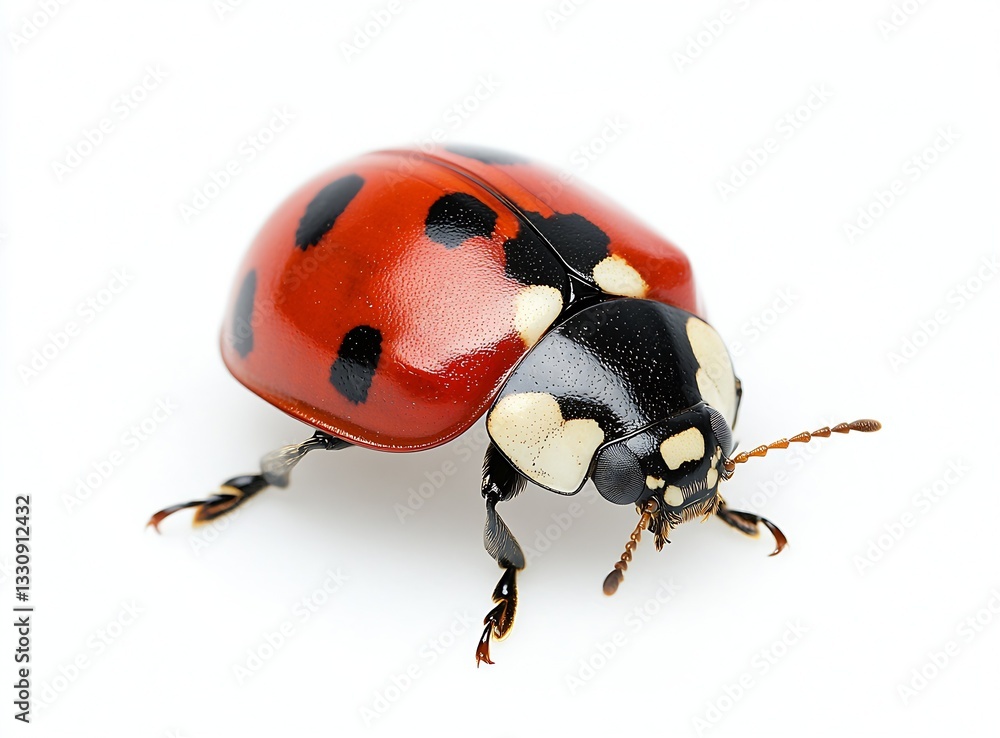 Poster charming close up photo of a ladybug illustrating its bright red body and characteristic black spots