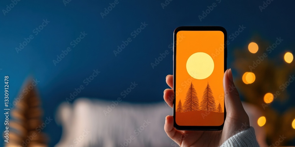 Aufkleber digital wellness minimalism serene sleep tech visualization with sunset forest graphic - mindful mob