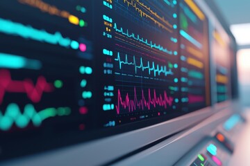 Monitoring vital signs in healthcare facilities medical data visualization clinical environment close-up view