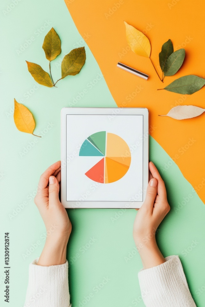 Poster Minimalist Performance Analytics Color-Blocked Productivity Dashboard with Organic Leaf Composition - Next-Gen Data Visualization for Agile Professionals