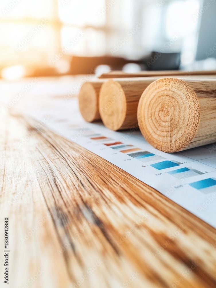 Aufkleber Sustainable Business Intelligence Minimalist Wooden Performance Metrics Visualizing Strategic Growth Analytics with Organic Texture and Data-Driven Precision