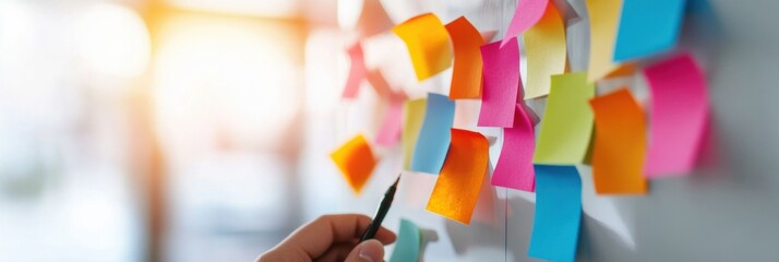 Agile Workflow Visualization Multicultural Gen Z Professional Organizing Dynamic Color-Coded Tasks on Transparent Surface for Hybrid Collaborative Innovation