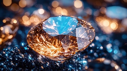 Fototapeta premium Sparkling amber gemstone on dark background.