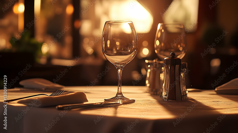 Poster elegant restaurant table setting illuminated by warm lighting creating a welcoming atmosphere