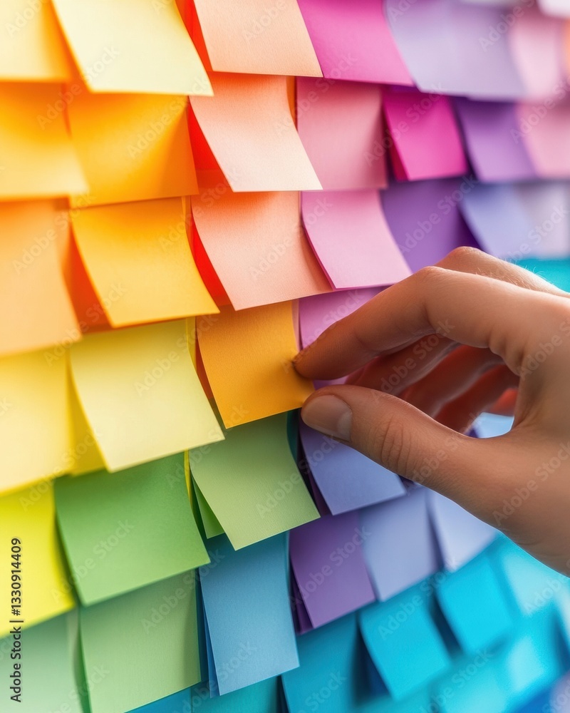 Poster Chromatic Productivity Rainbow Sticky Note Organization for Millennial Workspace Optimization - Dynamic Visual Planning and Creative Task Management Solutions