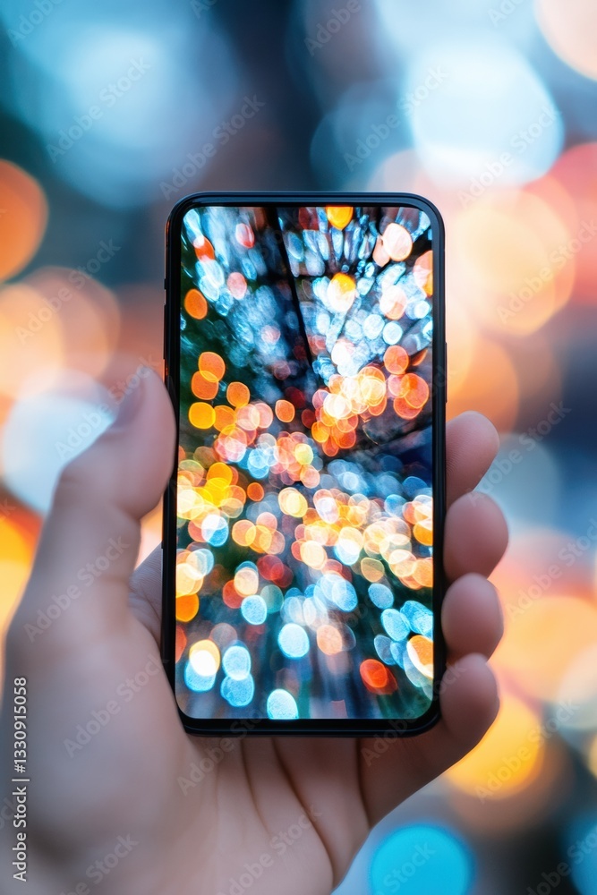 Poster digital sensory immersion next-gen smartphone ux with vibrant bokeh aesthetic - interactive visual e