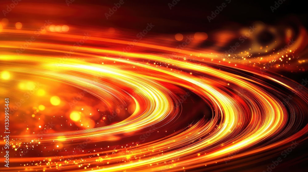 Poster golden and red light trails forming a soft swirling effect, creating a warm and elegant visual with 