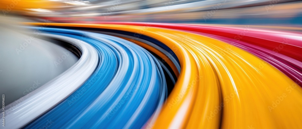 Poster Dynamic Industrial Motion Blur Vibrant Color Spectrum Representing Technological Velocity, Innovation, and High-Performance Manufacturing Design