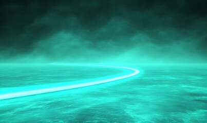 Fototapeta premium Mysterious glowing pathway cutting through a dark, misty landscape.