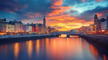 Naklejka premium Enchanting Sunset over the River in Ireland