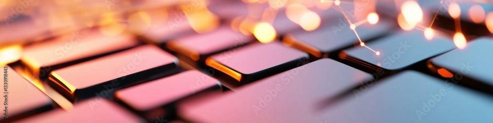 Aufkleber Digital Workflow Optimization Sleek Keyboard Interface with Networked Connection Points - AI-Driven Productivity and Seamless System Integration Visualization