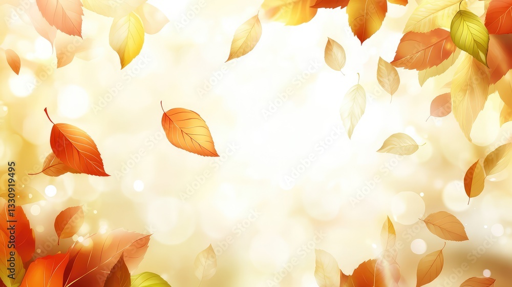 Poster sunlight filtering through autumn leaves, creating a warm golden glow and soft bokeh background. vib