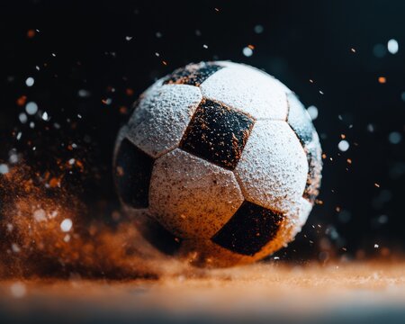 Dynamic Sports Performance Visualization Explosive Soccer Ball Motion Graphic with Digital Overlay - Next-Gen Athletic Analytics and Investment Strategy Content