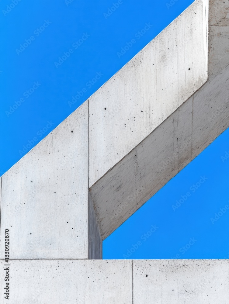 Poster minimalist architectural geometry brutalist concrete angles intersecting vibrant azure sky - contemp