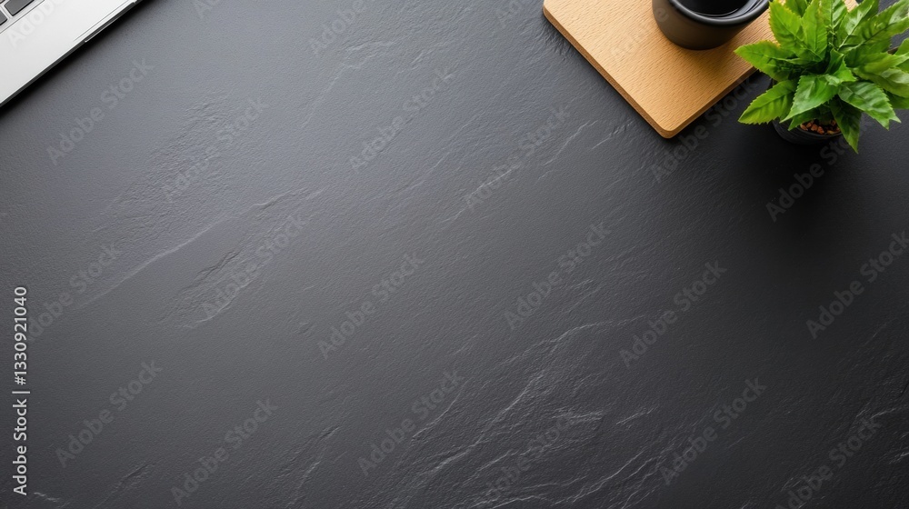 Poster minimalist workspace zen sleek slate desk with biophilic elements - modern productivity sanctuary fo