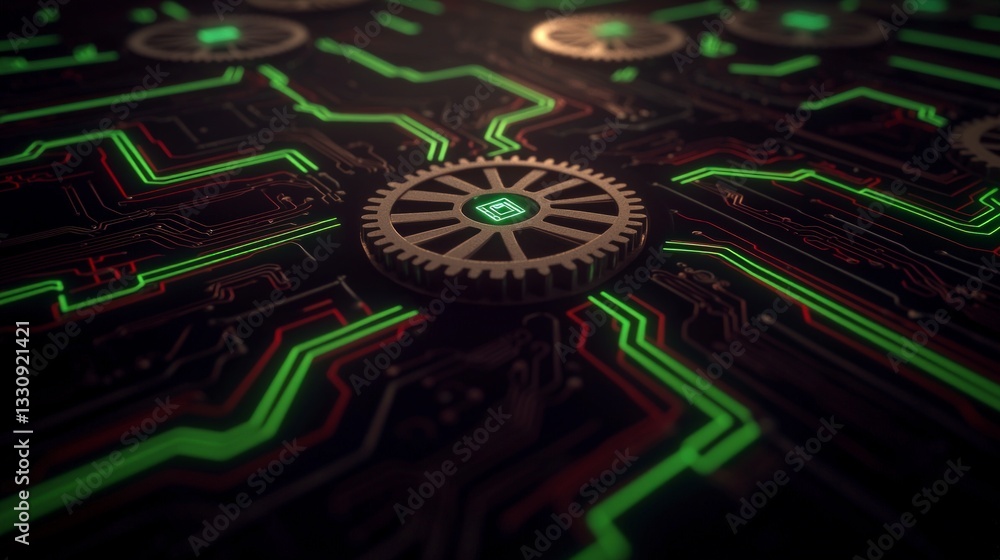 Poster technology gears circuit board innovation progress business digital data network
